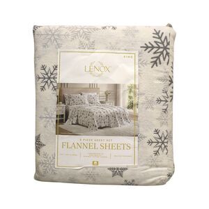 Lenox 6-Piece Soft & Warm 100% Cotton Flannel Sheet Set, King - Snow Day